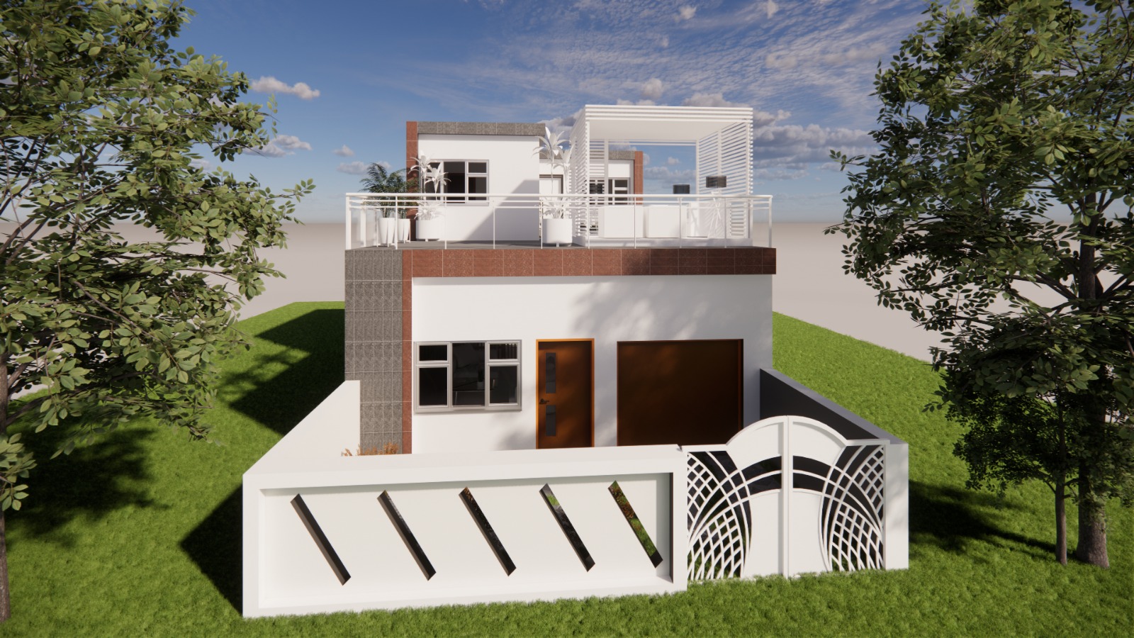 White villa with modern compound wall
